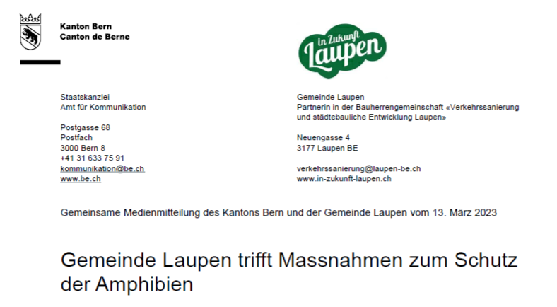 Gemeinsame Medienmitteilung von Kanton Bern und Gemeinde Laupen, vom 13.3.2023
