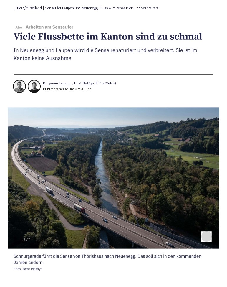 Berner Zeitung: Viele Flussbette im Kanton Bern sind zu schmal